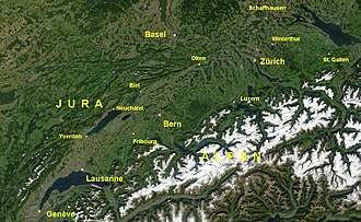 Imagen satelital de la meseta suiza