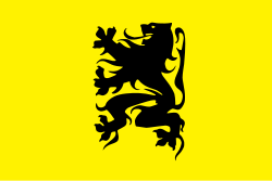 Bandera con un león negro sobre fondo amarillo, donde las garras y la lengua del animal son negras.