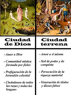 Representación alegórica vinculada a la justicia y los postulados de La ciudad de Dios.