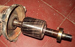Foto de una jaula de ardillas de un motor de corriente alterna a 220 V.