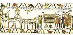 Escena del Tapiz de Bayeux ilustrando el funeral de Eduardo el Confesor