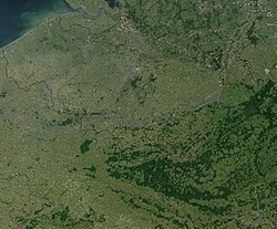Imagen de satélite de Bélgica mostrando la zona septentrional