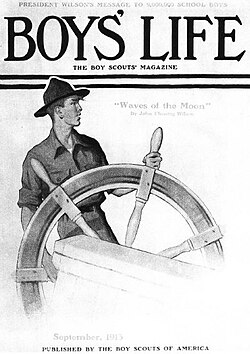 Explorador al timón de un barco, ilustración de Norman Rockwell publicada en 1913.