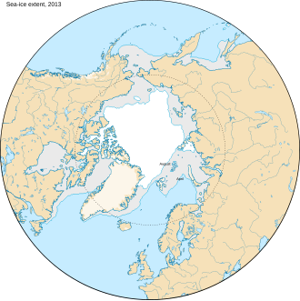 Representación de la región polar norte con el círculo polar ártico