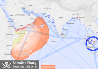 Área de interés de los piratas en el océano Índico