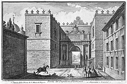 Grabado histórico de la Porta del Popolo por Giuseppe Vasi
