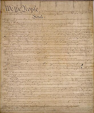 Primera página de la Constitución original de los Estados Unidos de América