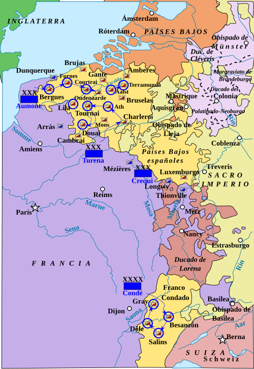 Mapa de la guerra en los Países Bajos y el Franco Condado
