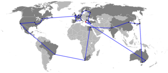 Mapa esquemático con la ruta del viaje de la antorcha olímpica de Atenas 2004.