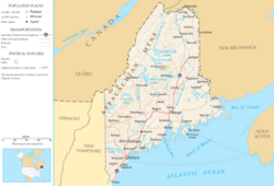 Mapa detallado de Maine mostrando sus principales divisiones geográficas