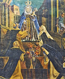 Fresco que representa a la Virgen entregando el rosario a Santo Domingo