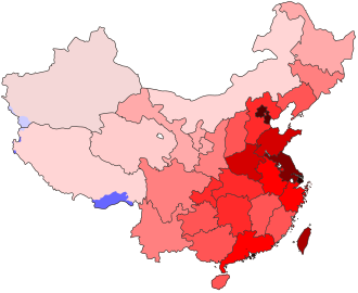 Mapa de densidad de población de la República Popular China y Taiwán
