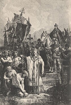 Ilustración de la conversión forzada de los sajones
