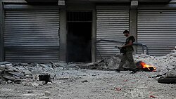 Calle en ruinas en Alepo durante el conflicto