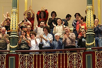 Celebración en el Congreso el día que se aprobó el matrimonio igualitario en España.