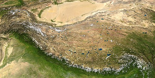 Vista satelital de la cordillera del Himalaya