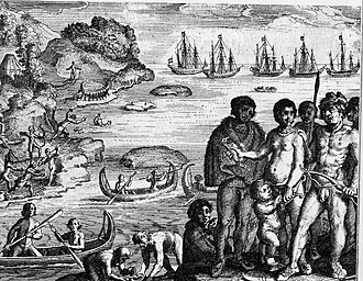Grabado neerlandés de 1631 de naturales de Tierra del Fuego