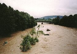 Río Skawa desbordado en Polonia