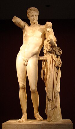 Hermes de Praxíteles, escultura clásica conservada como copia de época romana.