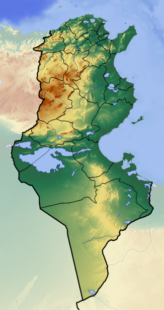 Mapa de la ubicación de Cartago en Túnez