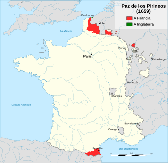 Mapa de las cesiones territoriales del Tratado de los Pirineos