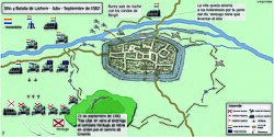 Ilustración de la etapa final del sitio de Lochem con tropas y fortificaciones