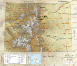 Mapa físico de la geografía de Colorado