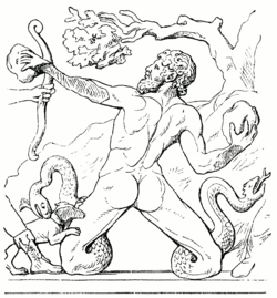 Representación de Artemisa enfrentándose a un gigante