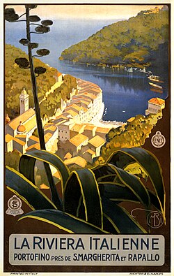 Antiguo cartel de viajes de la ENIT sobre la Riviera italiana