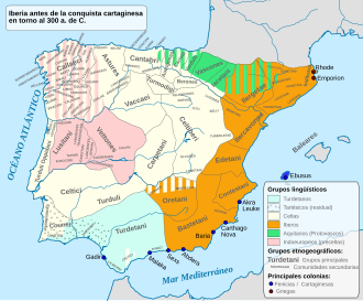 Lenguas paleohispánicas hacia el 300 a. C.