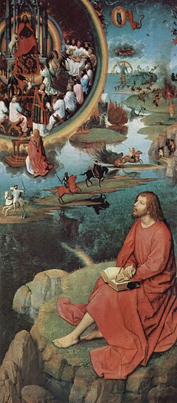 Pintura de Hans Memling mostrando a San Juan recibiendo el Apocalipsis.
