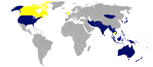 Mapa que señala la distribución geográfica de los países miembros del Plan Colombo