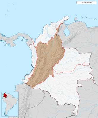 Mapa de la ubicación de la Región Andina en Colombia