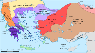 Mapa del Despotado de Epiro tras la Cuarta Cruzada