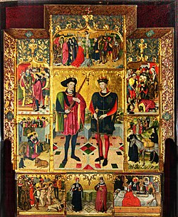 Detalle del retablo de los santos Abdón y Senén en la iglesia de San Pedro de Tarrasa.