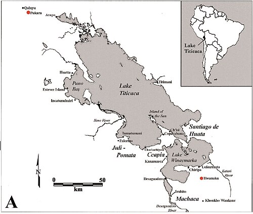 Mapa de extensión de las culturas Pukara y Tiwanaku