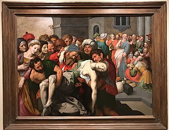 La muerte de Safira por Ambrosius Francken el Viejo