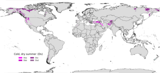 Localización global de los climas continentales con influencia mediterránea