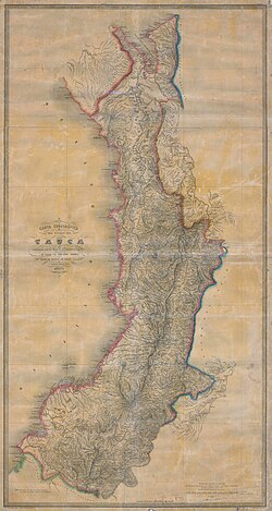 Mapa detallado del Estado Soberano del Cauca en 1865