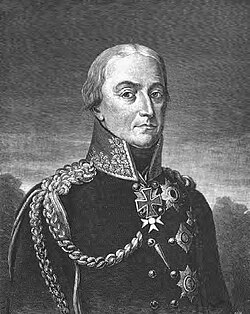 Retrato e ilustración histórica del general prusiano Friedrich Wilhelm von Bülow