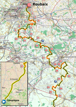 Mapa detallado del recorrido de la París-Roubaix 2011.