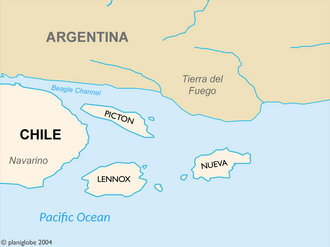 Esquema cartográfico de la asignación jurídica de la isla Lennox