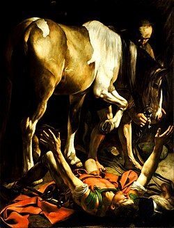 La conversión en el camino a Damasco por Caravaggio.