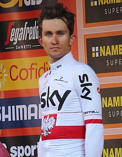 Michał Kwiatkowski en el podio de la Milán-San Remo 2019