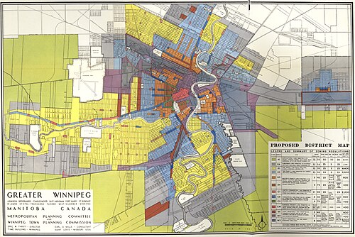 Mapa de zonificación de un solo uso del distrito de Greater Winnipeg de 1947