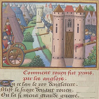 El sitio de Ruan en 1419 según una ilustración histórica de los Vigiles de Charles VII