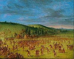 Representación de un juego de pelota indígena por George Catlin