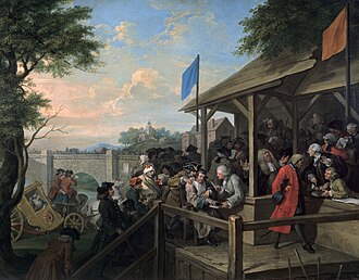 Votación en el parlamento británico en 1754 disputada entre los Tories y los Whigs.
