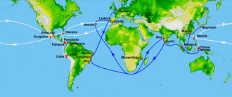 Mapa de las rutas comerciales de los imperios español y portugués
