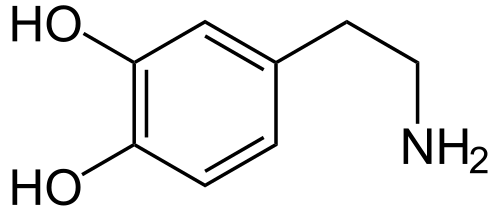Estructura molecular y datos químicos generales de la dopamina